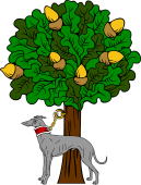 Greyhound Statant Chained to Oak Tree