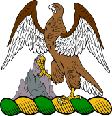 Family crest from England for Aberburry Crest (Oxfordshire) - Hawk Wings Expanded, Resting Dexter Claw on Mount