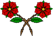 2 Heraldic Rose stalked and leaved in saltire