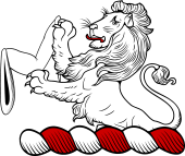 Family crest from England for Aclomb (Yorkshire) Crest - A Demi Lion Holding A Maunch