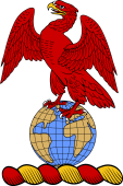 Family crest from England for Abelyn Crest - On a Globe, Eagle Wings Expanded, Inverted