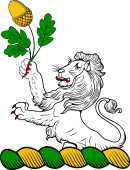 Family crest from England for Ackhurst Crest - A Demi-lion Holding an Oak Slip 2