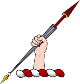 Family crest from Ireland for Walsh - A cubit arm, in the hand a tilting-spear