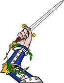 Arm in Armour Embowed Holding a Sword Enfiled on Arm with Wreath