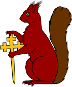 Squirrel Sejant Supporting Cross Crosslet Fitchee