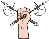 Cubit Arm grasping two battle axes in saltire