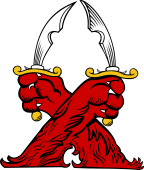 Lion's Gambes in Saltire Holding Scimitars