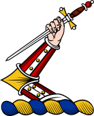 Family crest from England for Abingdon Crest - AIA Embowed Holding a Sword by the Blade Point Down