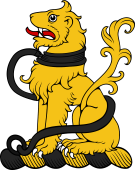 Family crest from England for Acham (Cornwall) Crest - A Lion Sejant Collared and Lined