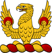 Family crest from England for Alston (Warwickshire) Crest - A Demi Eagle Displayed, on Each Wing a Cresacent Reversed